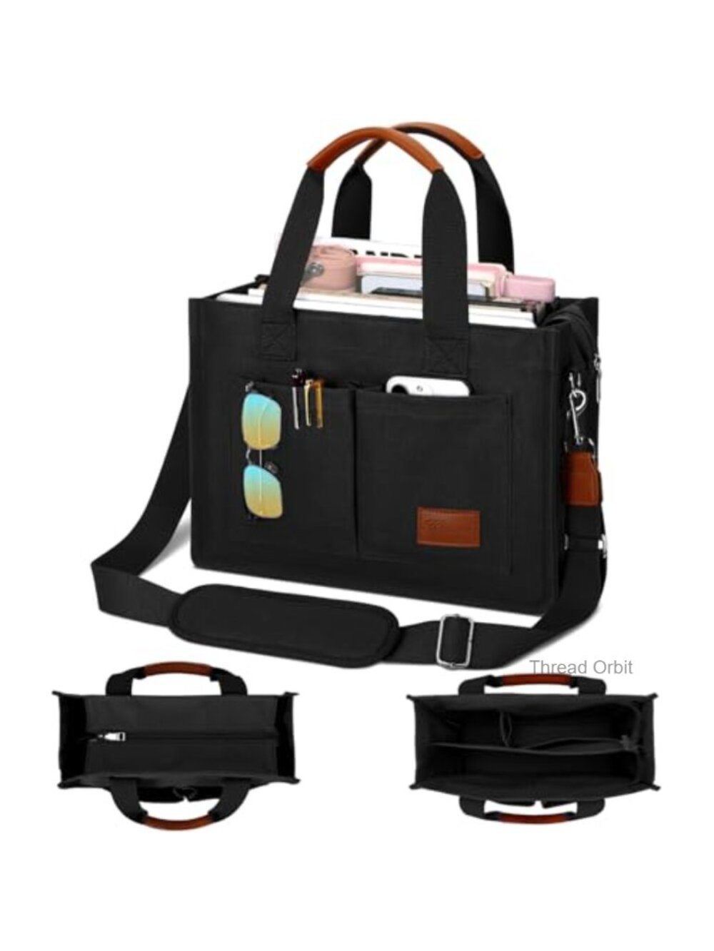 Large Canvas Tote Bag with Zipper and Compartments for Women Work College